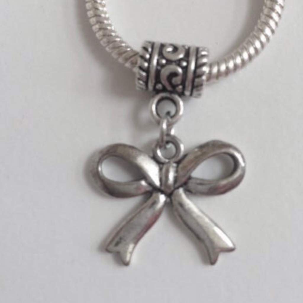 Bow Sterling Silver Plated Dangling Charm Bead For European Style Charm Bracelet